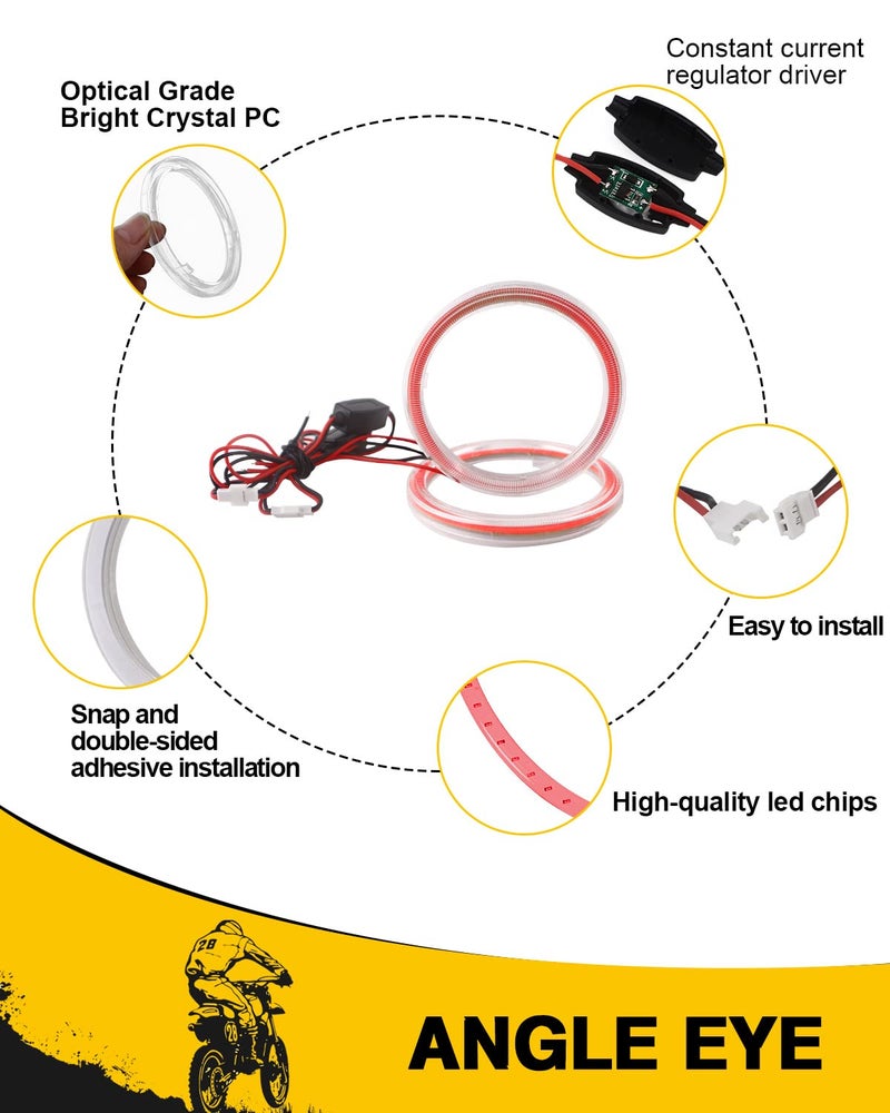 Qasim 1 Pair Red 63SMD 80MM Halo Rings Car Angel Eyes DRL Fog Lights COB LED With Cover 12V 24V - Image 3
